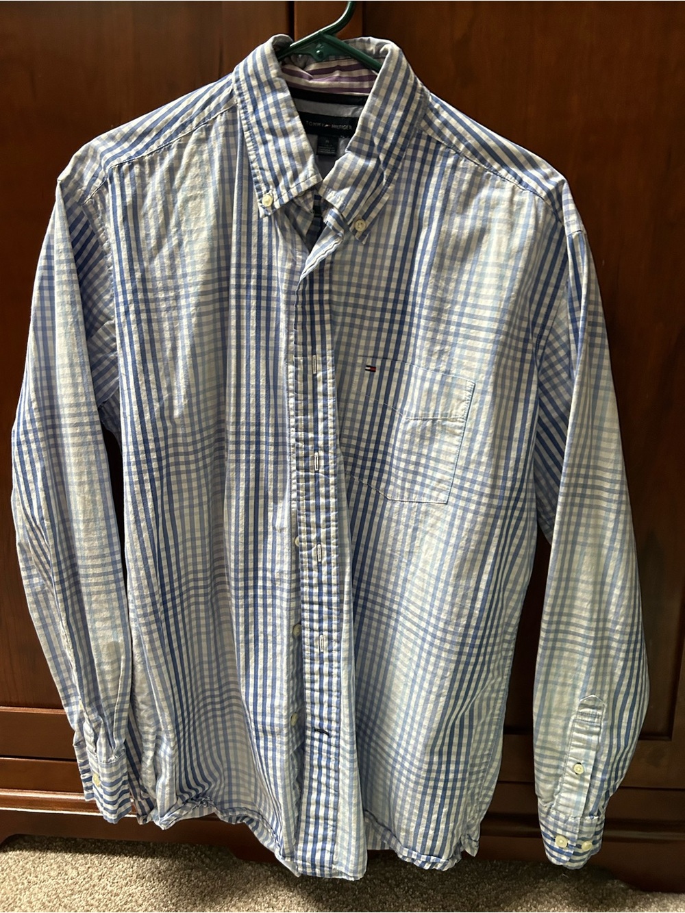 Tommy Hilfiger Blue and White Gingham Button-Down Shirt